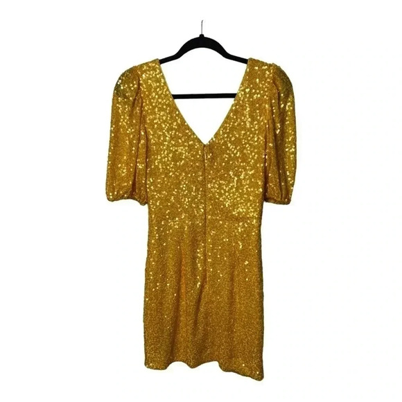 DRESS THE POPULATION POSSIBLE SAMPLE DRESS MINI LENGTH GOLD SEQUINS SHORT SLEEVE - Picture 6 of 9